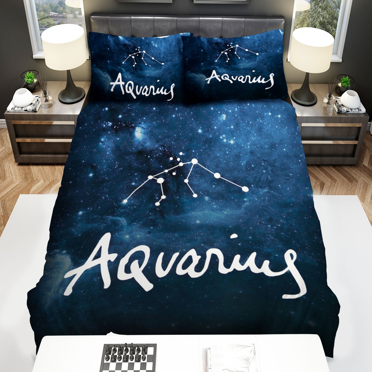 Aquarius Constellation Map Bed Sheets Spread Duvet Cover Bedding Set - Unique Anime Apparel for Fans