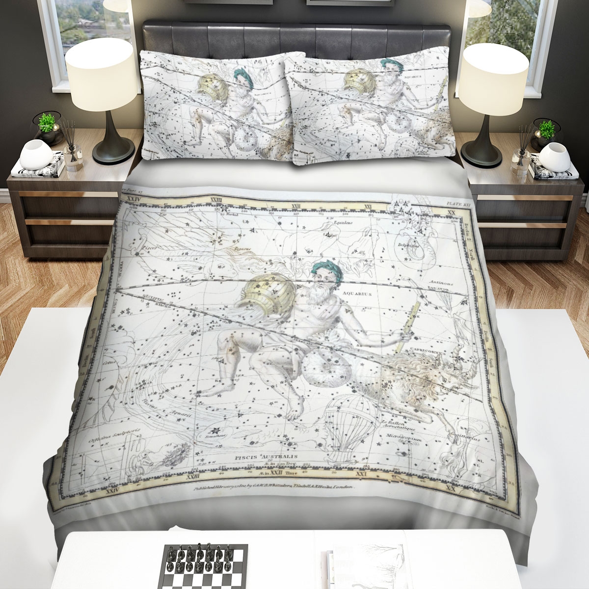 Aquarius Constellation Vintage Constellation Map Bed Sheets Spread Duvet Cover Bedding Set - Unique Anime Apparel for Fans
