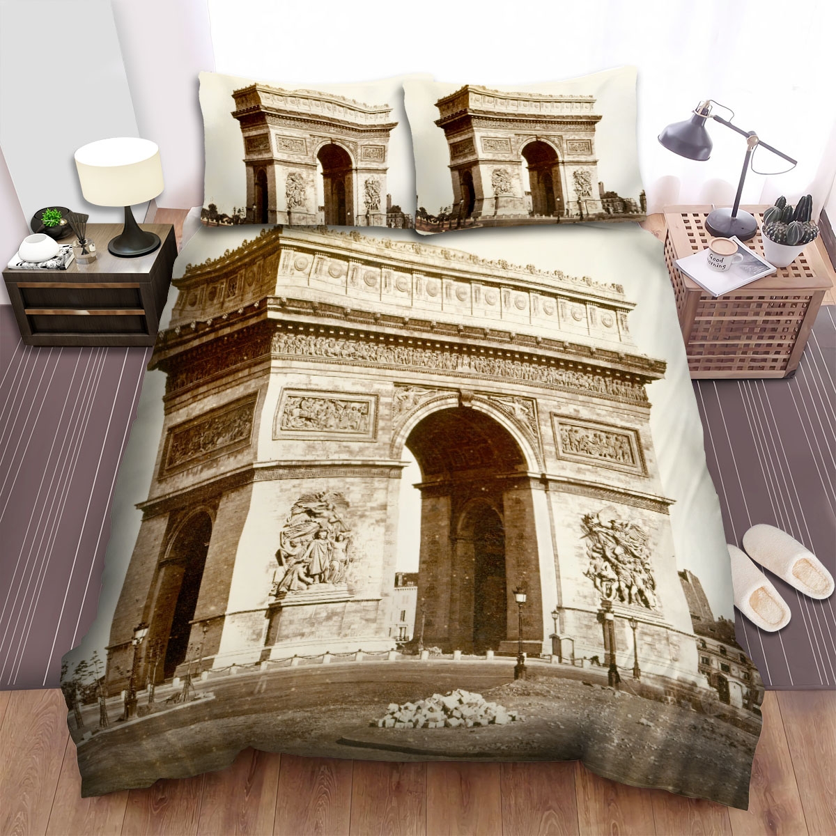 Arc De Triomphe Vintage Bed Sheets Spread Duvet Cover Bedding Set - Unique Anime Apparel for Fans