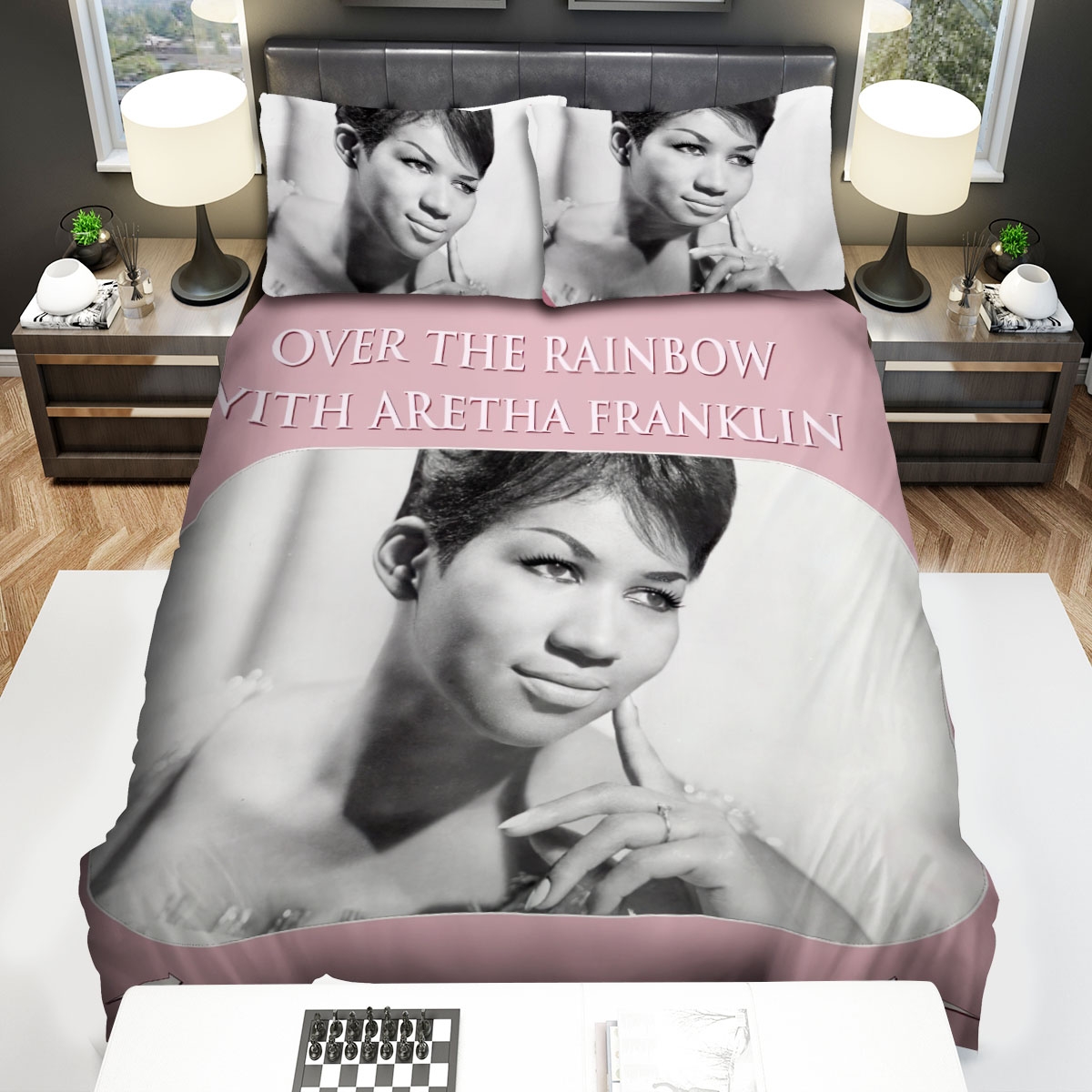 Aretha Franklin Over The Rainbow Bed Sheets Spread Duvet Cover Bedding Set - Unique Anime Apparel for Fans