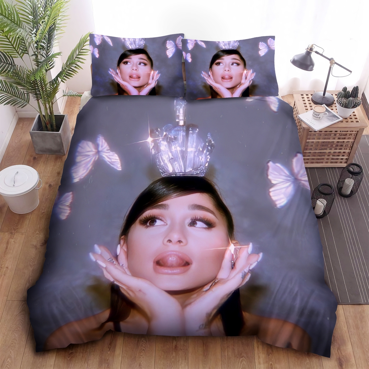 Ariana Grande & Butterflies Retro Style Bed Sheets Spread Duvet Cover Bedding Set - Unique Anime Apparel for Fans