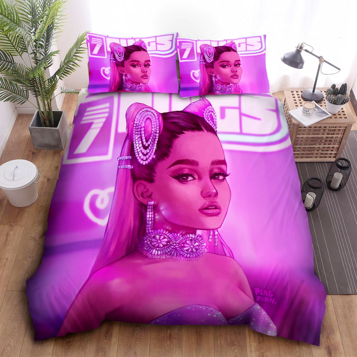 Ariana Grande 7 Rings Art Bed Sheets Spread Duvet Cover Bedding Set - Unique Anime Apparel for Fans