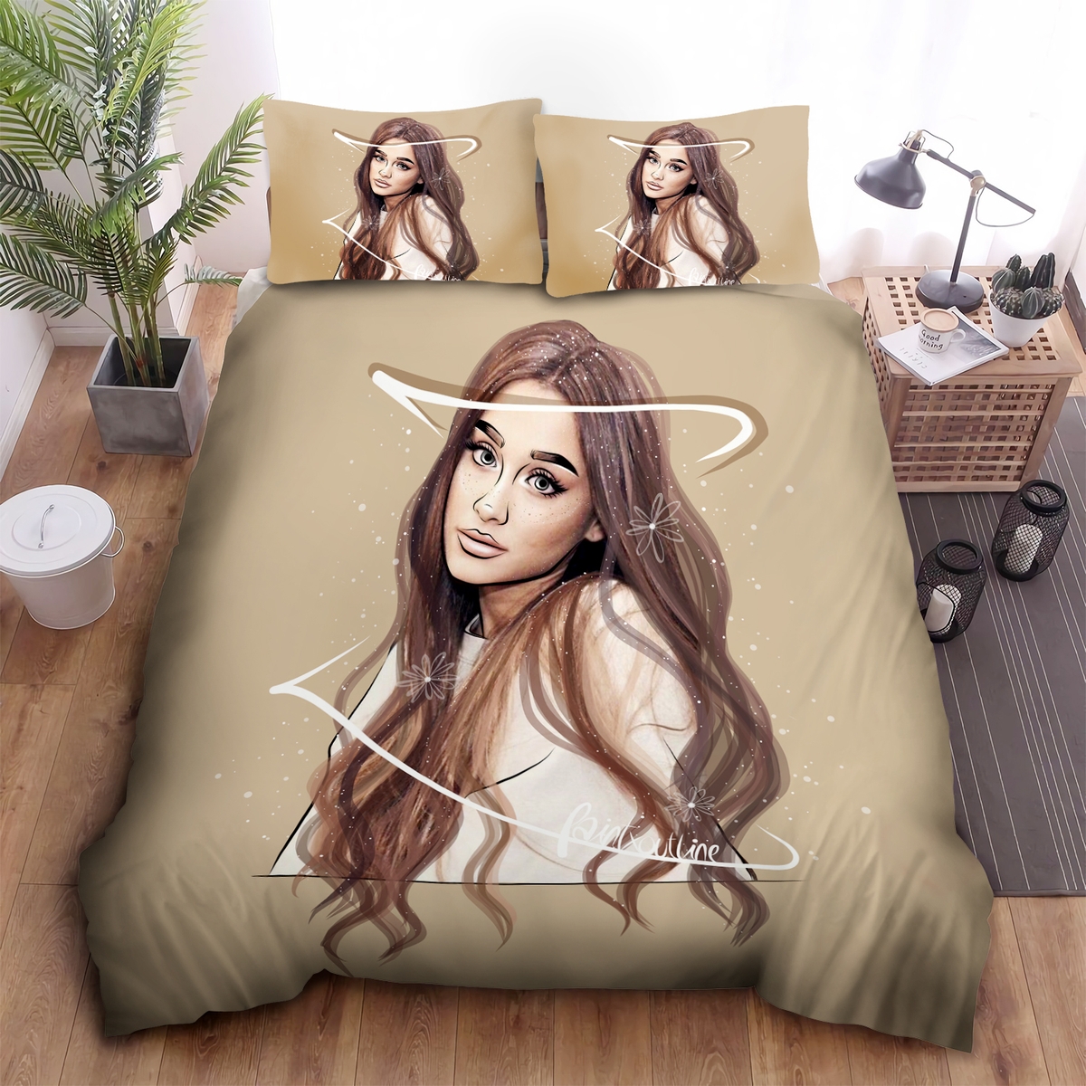 Ariana Grande Portrait Art Bed Sheets Spread Duvet Cover Bedding Set - Unique Anime Apparel for Fans