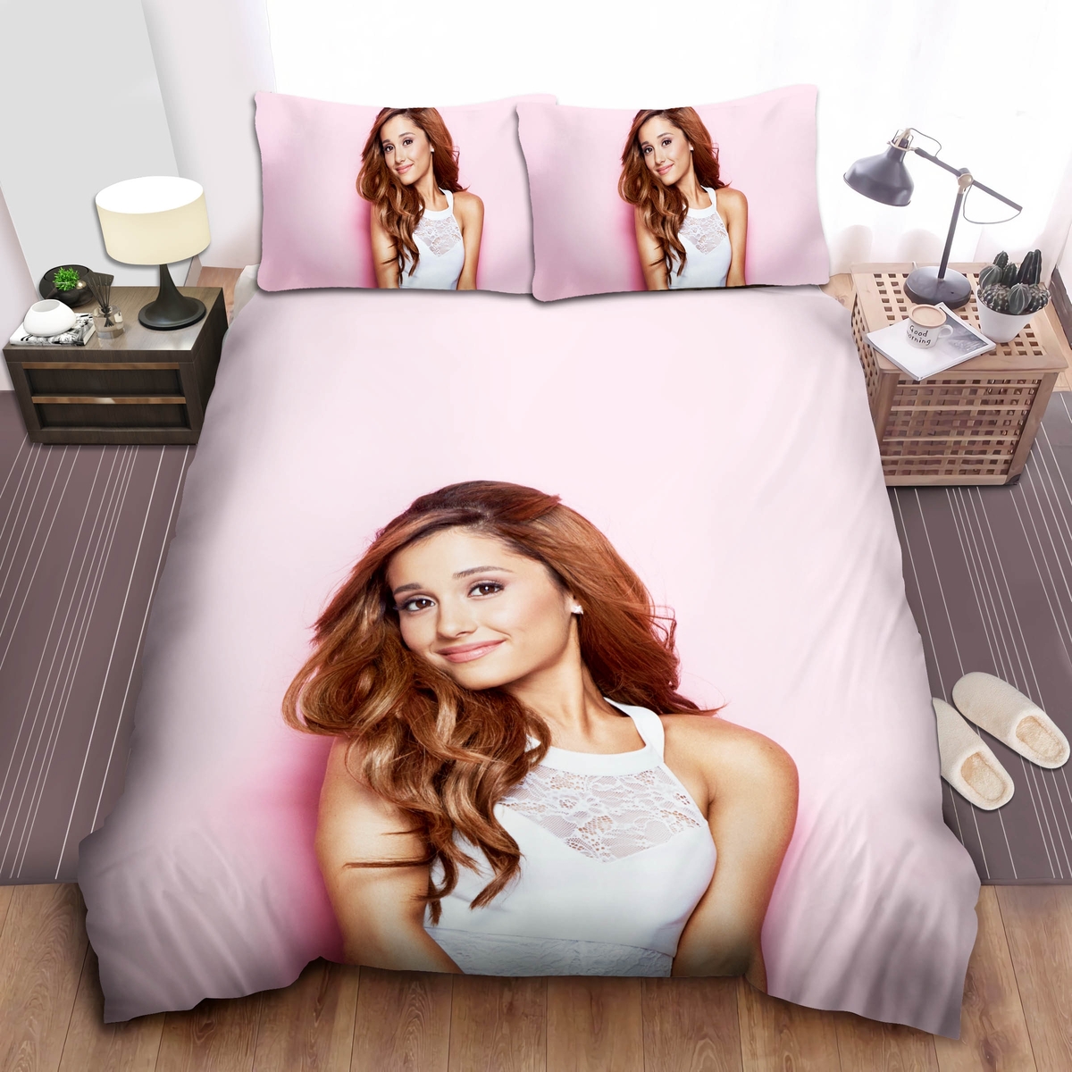 Ariana Grande Portrait Pink Bedding Set (Duvet Cover & Pillow Cases) - Unique Anime Apparel for Fans