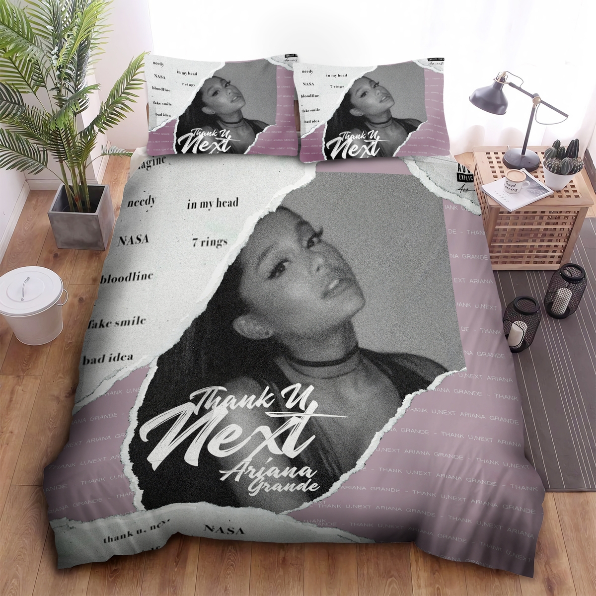Ariana Grande Thank U Next Black & White Bed Sheets Spread Duvet Cover Bedding Set - Unique Anime Apparel for Fans