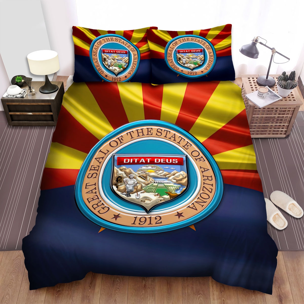 Arizona State Seal Over State Flag Bed Sheets Spread Duvet Cover Bedding Set - Unique Anime Apparel for Fans