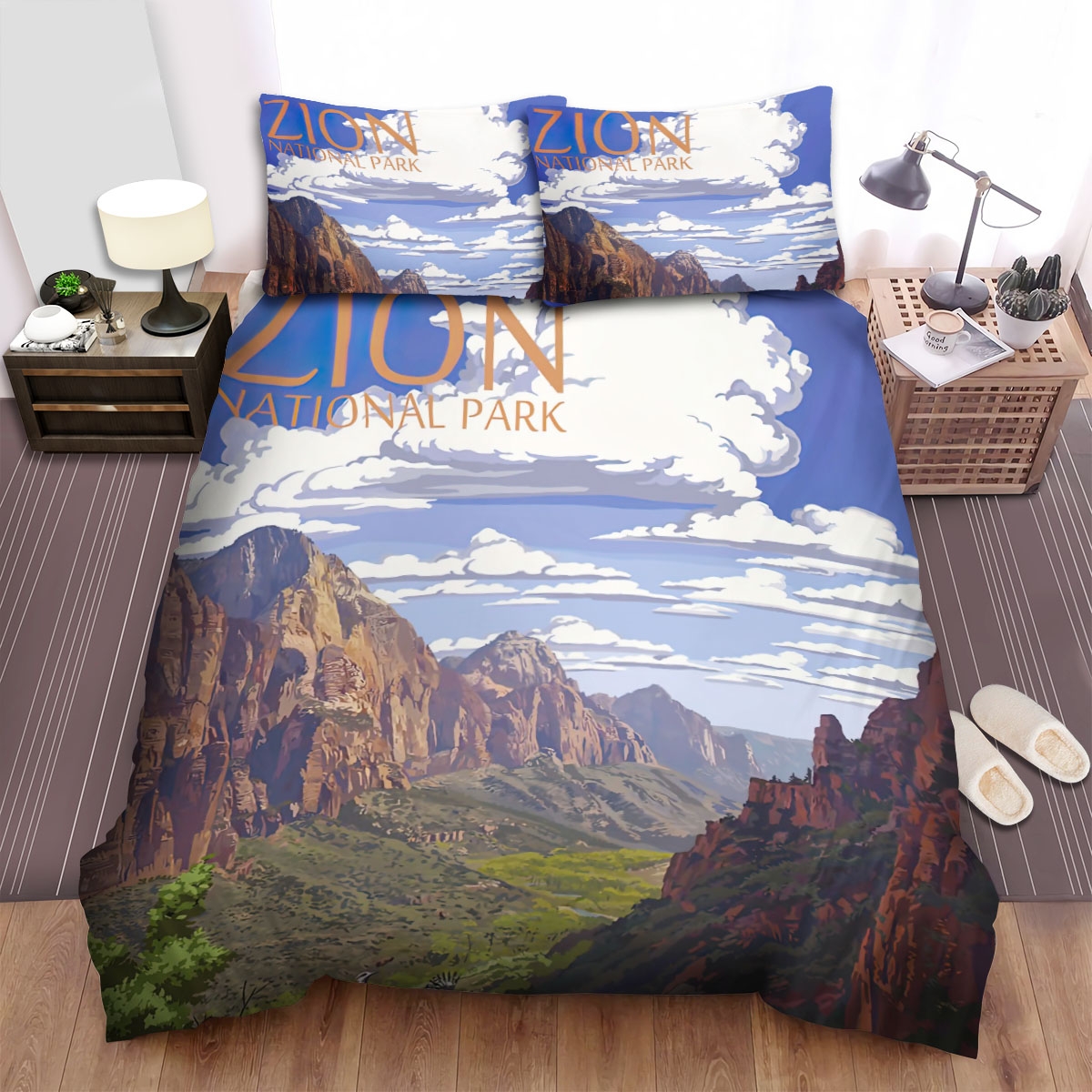 Arizona Zion National Park Bed Sheets Spread Comforter Duvet Cover Bedding Set - Unique Anime Apparel for Fans