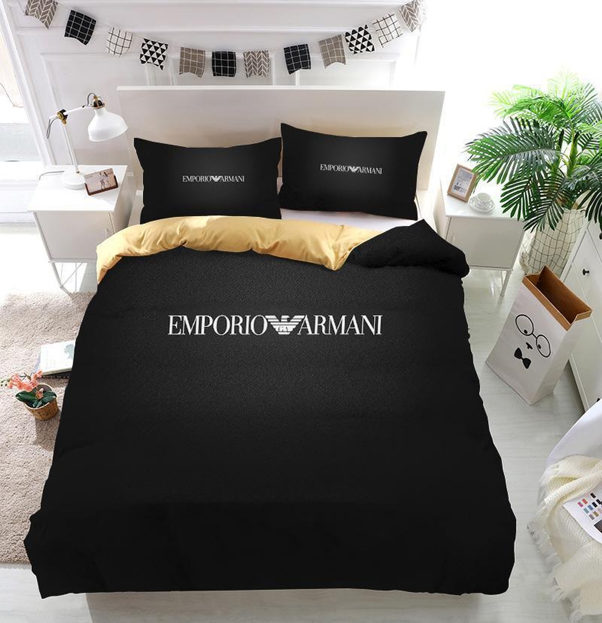 Armani Logo Custom Bedding Set (Duvet Cover & Pillowcases) - Unique Anime Apparel for Fans