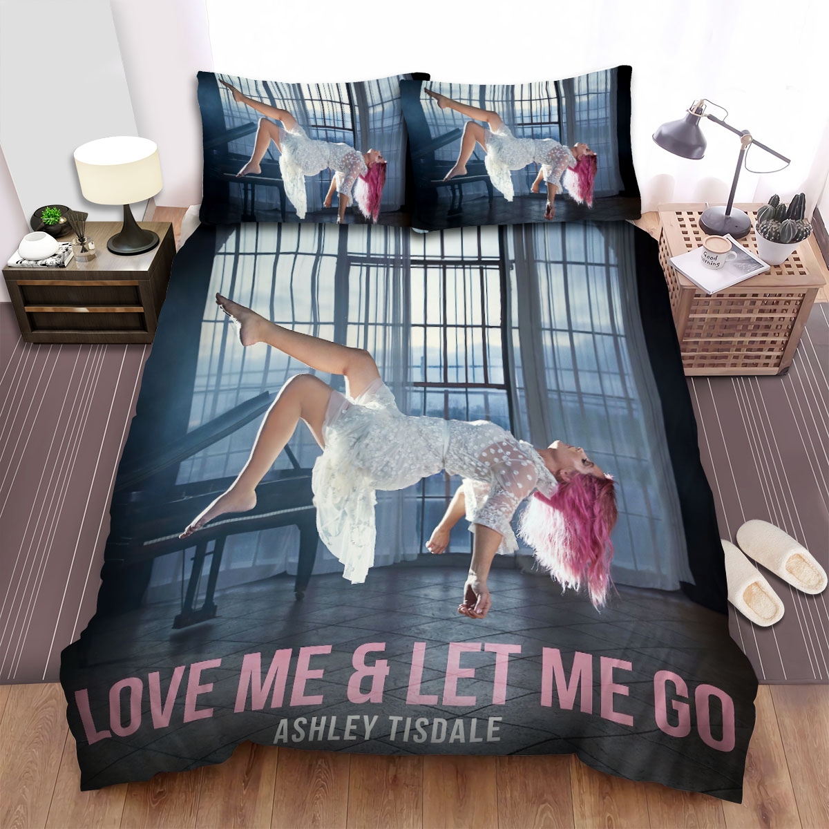 Ashley Tisdale Love Me And Let Me Go Album Cover Bed Sheets Spread Duvet Cover Bedding Set - Unique Anime Apparel for Fans
