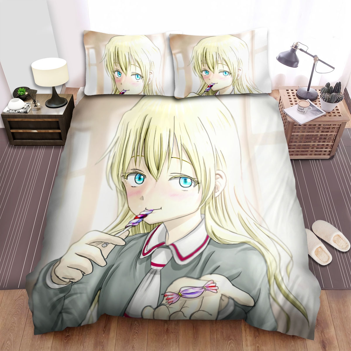 Asobi Asobase Olivia In Classroom Artwork Bed Sheets Spread Duvet Cover Bedding Set - Unique Anime Apparel for Fans