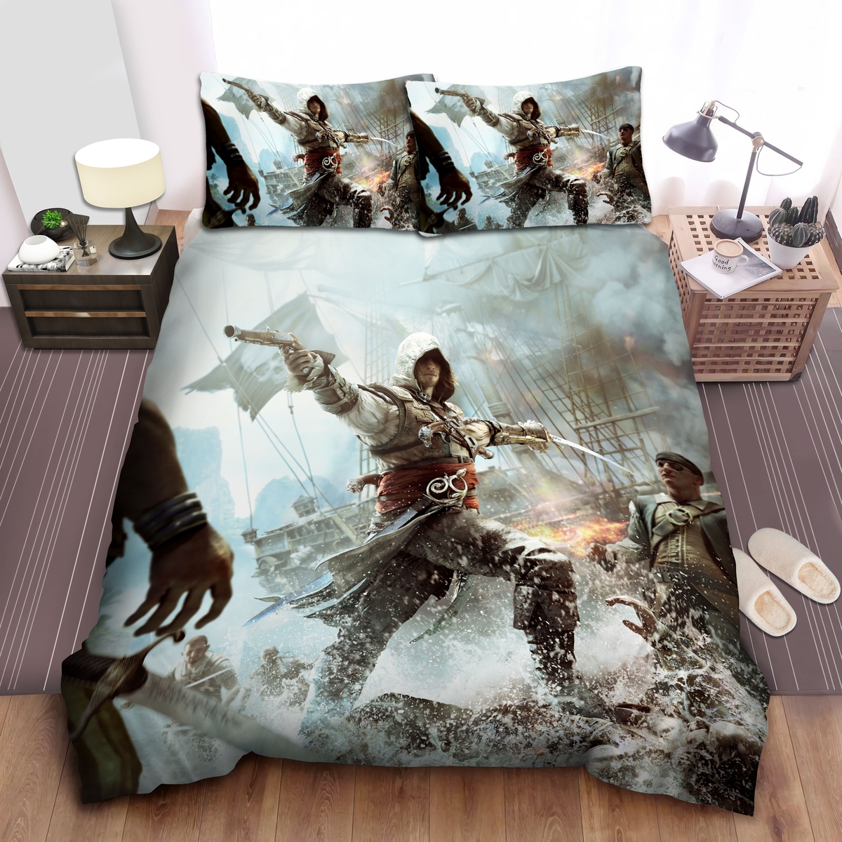 Assassin's Creed Iv Black Flag Bed Sheets Spread Comforter Duvet Cover Bedding Set - Unique Anime Apparel for Fans