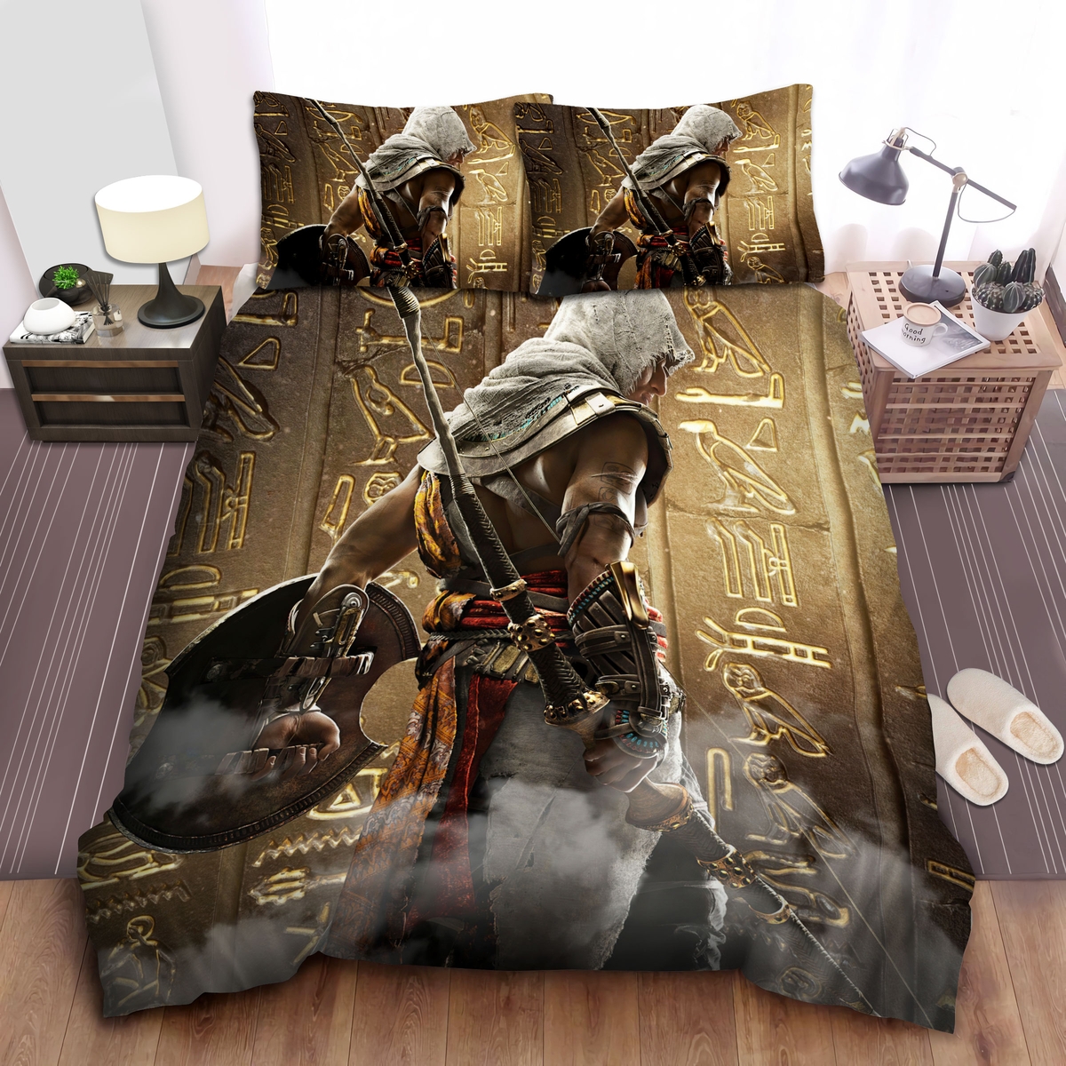 Assassin's Creed Origins Hieroglyphs Bed Sheets Spread Comforter Duvet Cover Bedding Set - Unique Anime Apparel for Fans