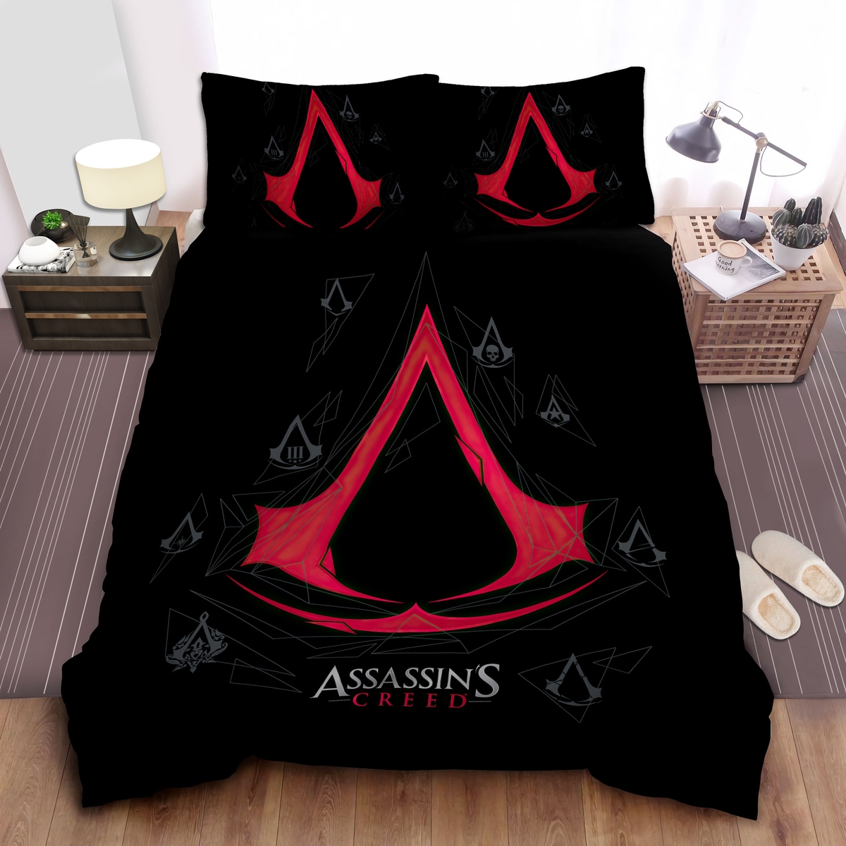 Assassin's Creed Red Logo Bed Sheets Spread Comforter Duvet Cover Bedding Set - Unique Anime Apparel for Fans