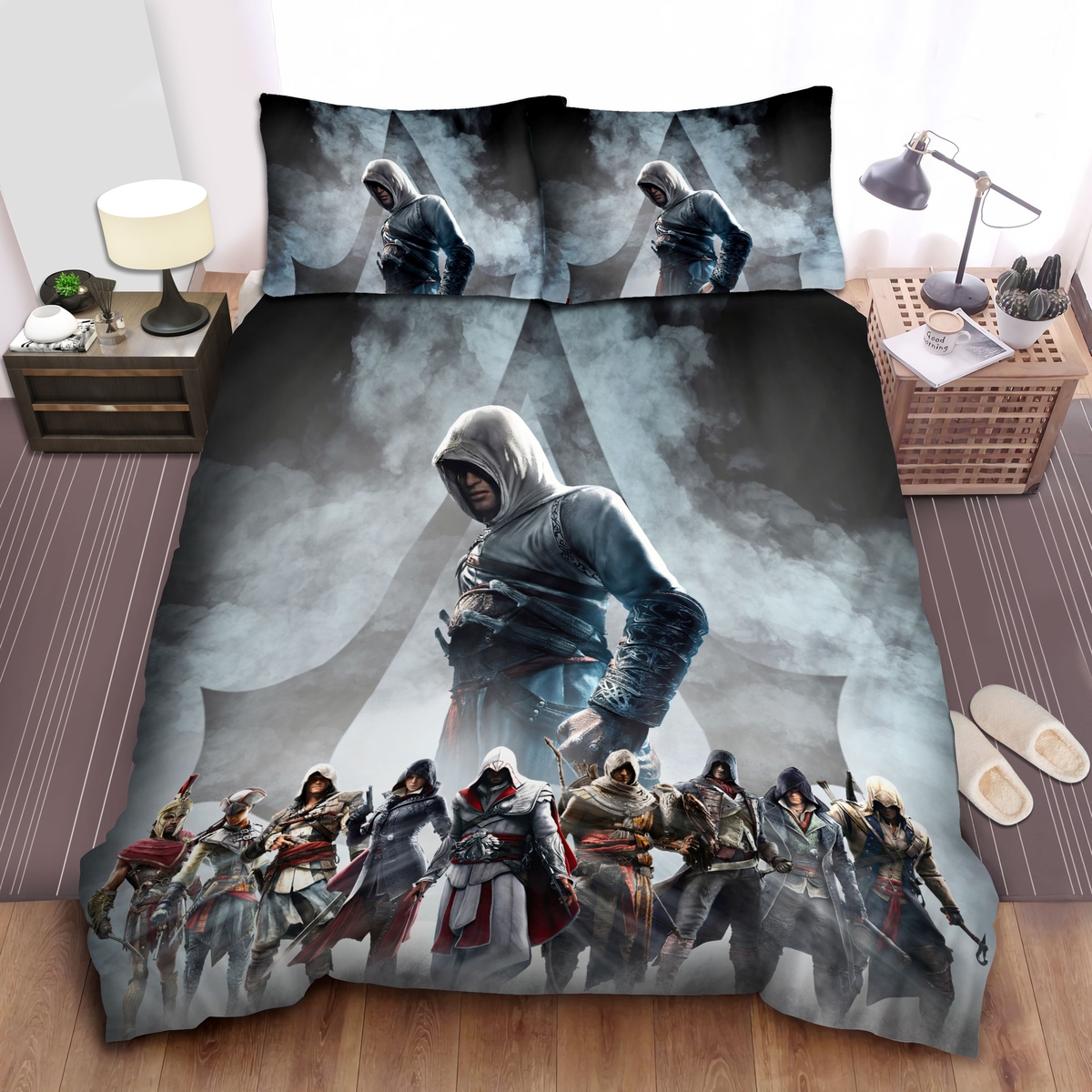 Assassin's Creed Smoked Background Bed Sheets Spread Comforter Duvet Cover Bedding Set - Unique Anime Apparel for Fans
