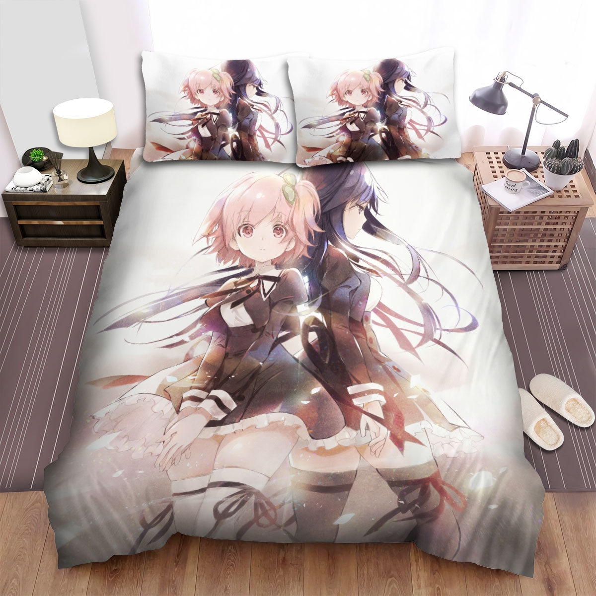 Assault Lily Bouquet Riri And Yuyu Artwork Bed Sheets Spread Duvet Cover Bedding Set - Unique Anime Apparel for Fans
