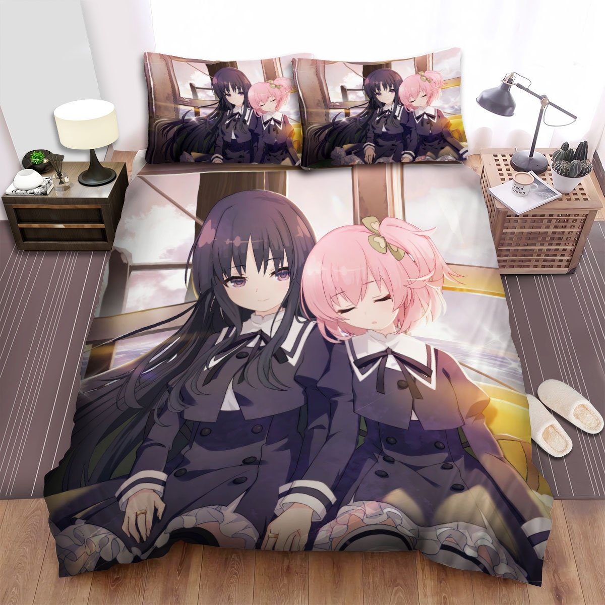 Assault Lily Bouquet Riri And Yuyu On The Train Bed Sheets Spread Duvet Cover Bedding Set - Unique Anime Apparel for Fans