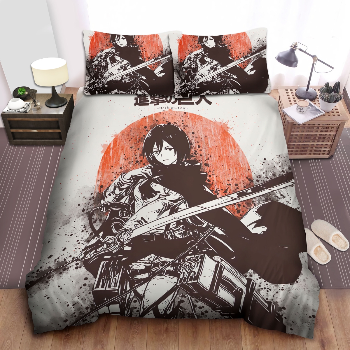 Attack On Titan Mikasa Ackerman Cool Drawing Bed Sheet Spread Duvet Cover Bedding Set - Unique Anime Apparel for Fans