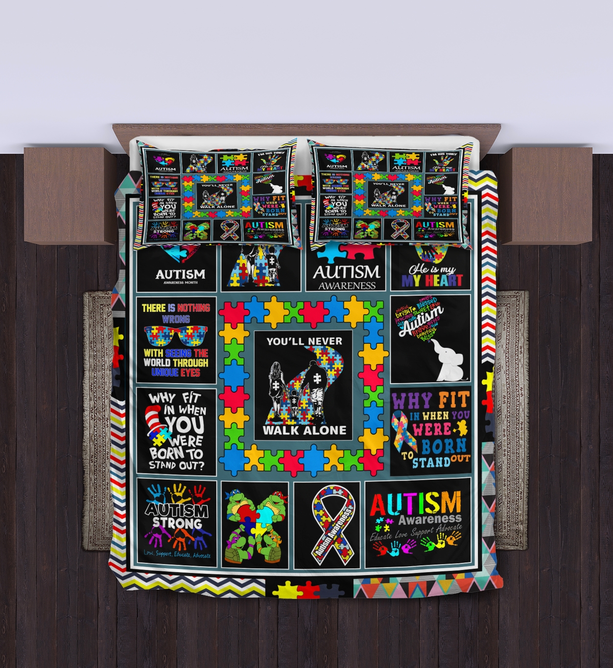 Autism You'll Never Walk Alone Bed Sheets Spread Comforter Duvet Cover Bedding Set - Unique Anime Apparel for Fans