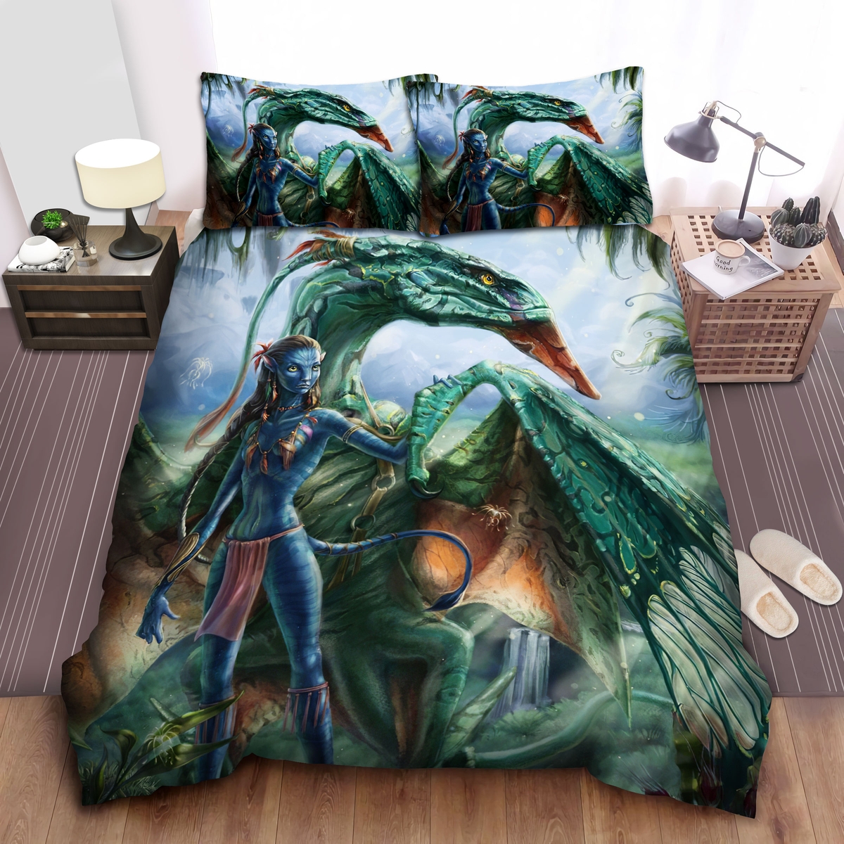 Avatar Neytiri And A Great Leonopteryx Artwork Bed Sheets Spread Duvet Cover Bedding Set - Unique Anime Apparel for Fans
