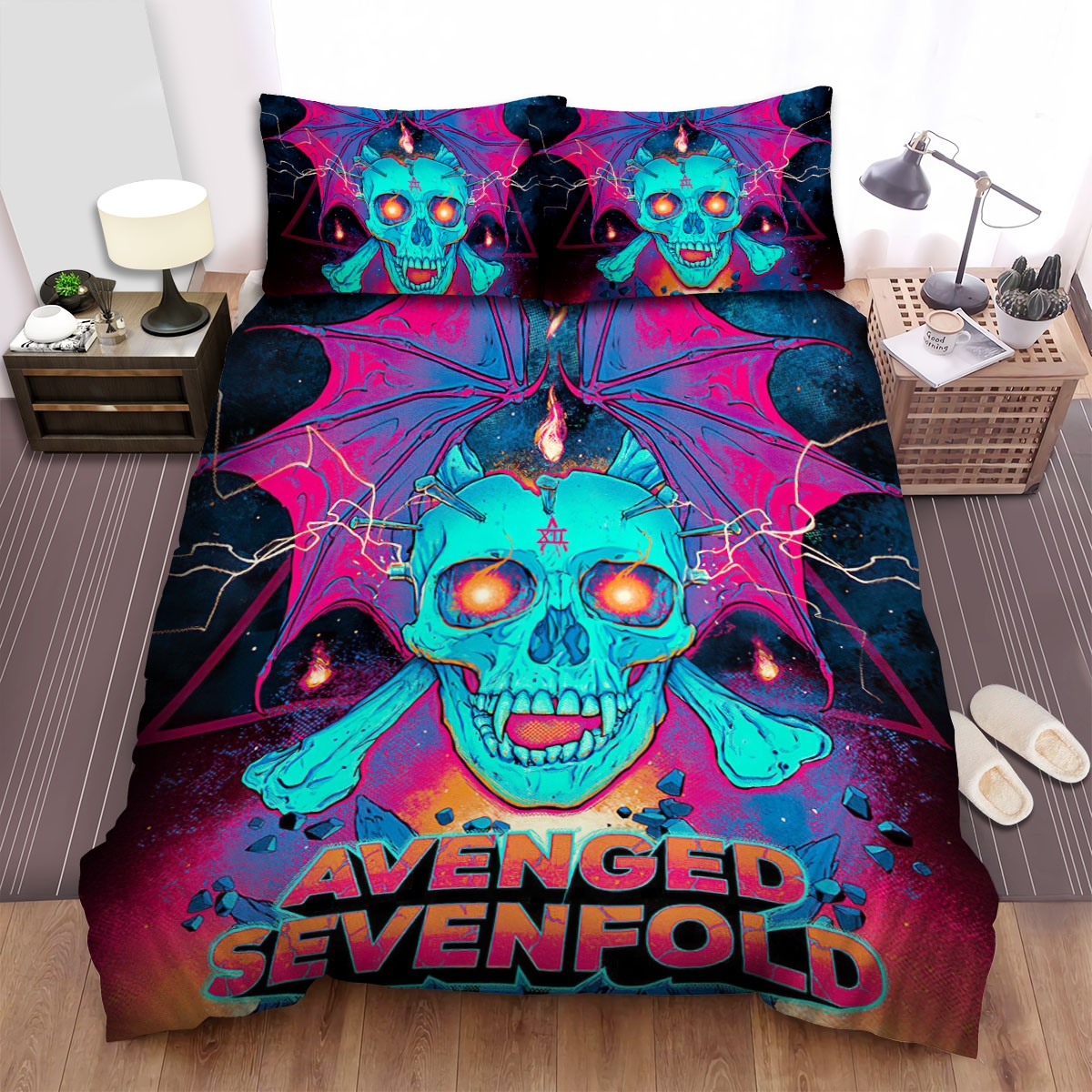 Avenged Sevenfold Colourful Skull With Wings Bed Sheets Spread Duvet Cover Bedding Set - Unique Anime Apparel for Fans