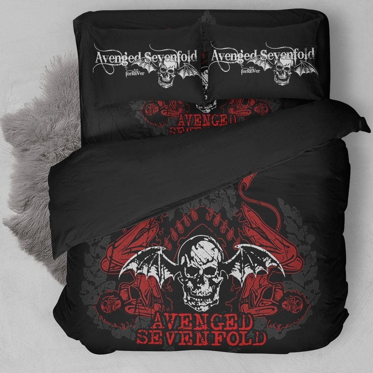 Avenged Sevenfold Logo With Iconic Colors 3d Printed Duvet Cover Bedding Set - Unique Anime Apparel for Fans