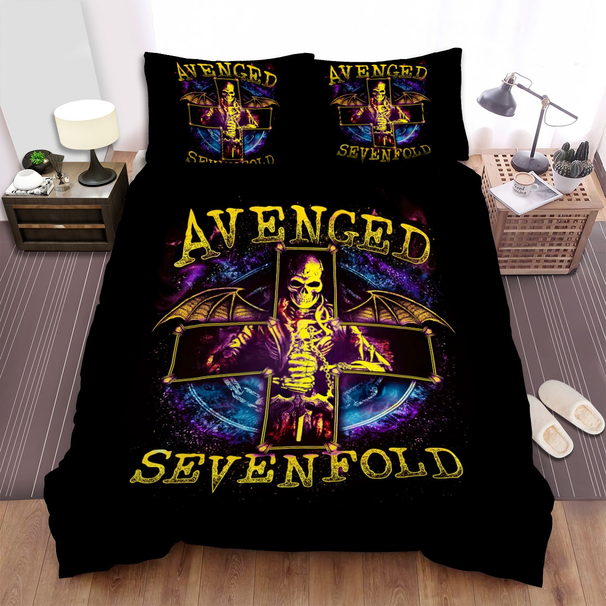 Avenged Sevenfold Skeleton With Wings Symbol Bed Sheets Spread Duvet Cover Bedding Set - Unique Anime Apparel for Fans