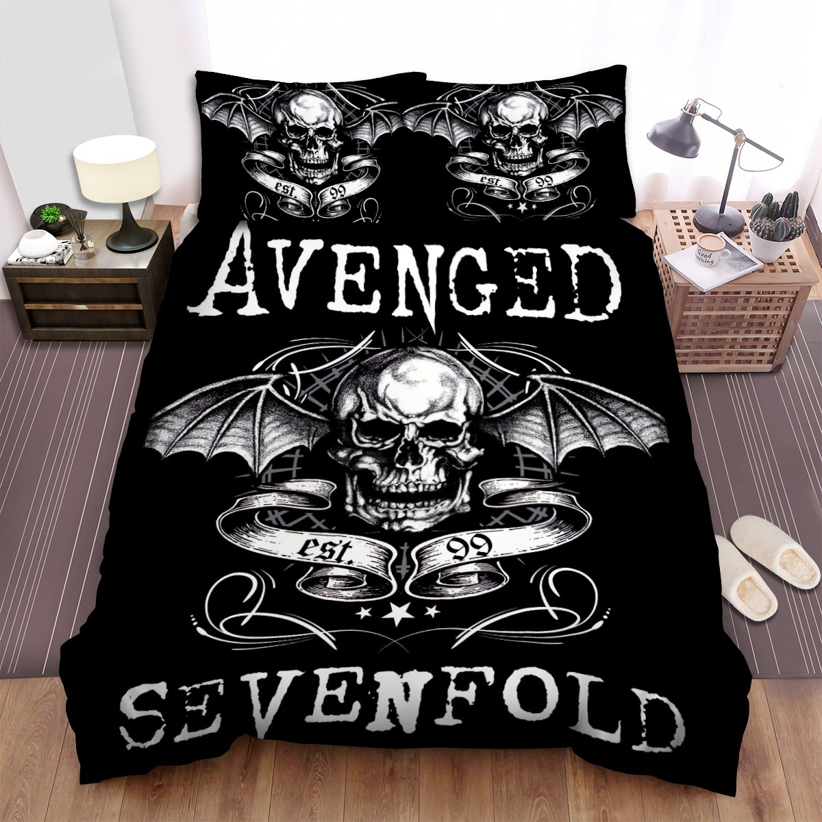 Avenged Sevenfold Skull Symbol Est. 99 Bed Sheets Spread Duvet Cover Bedding Set - Unique Anime Apparel for Fans