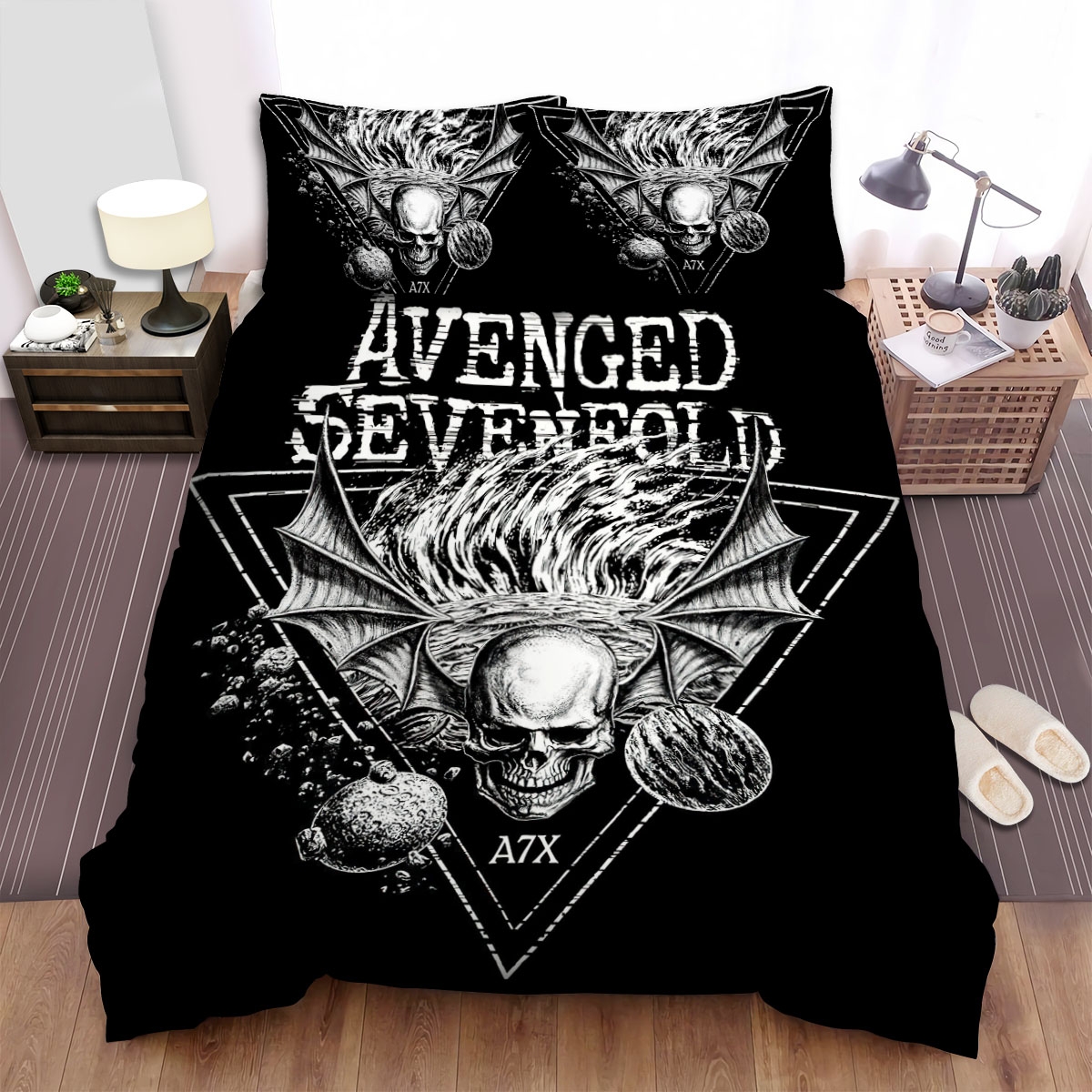 Avenged Sevenfold Skull With The Planets Art Bed Sheets Spread Duvet Cover Bedding Set - Unique Anime Apparel for Fans