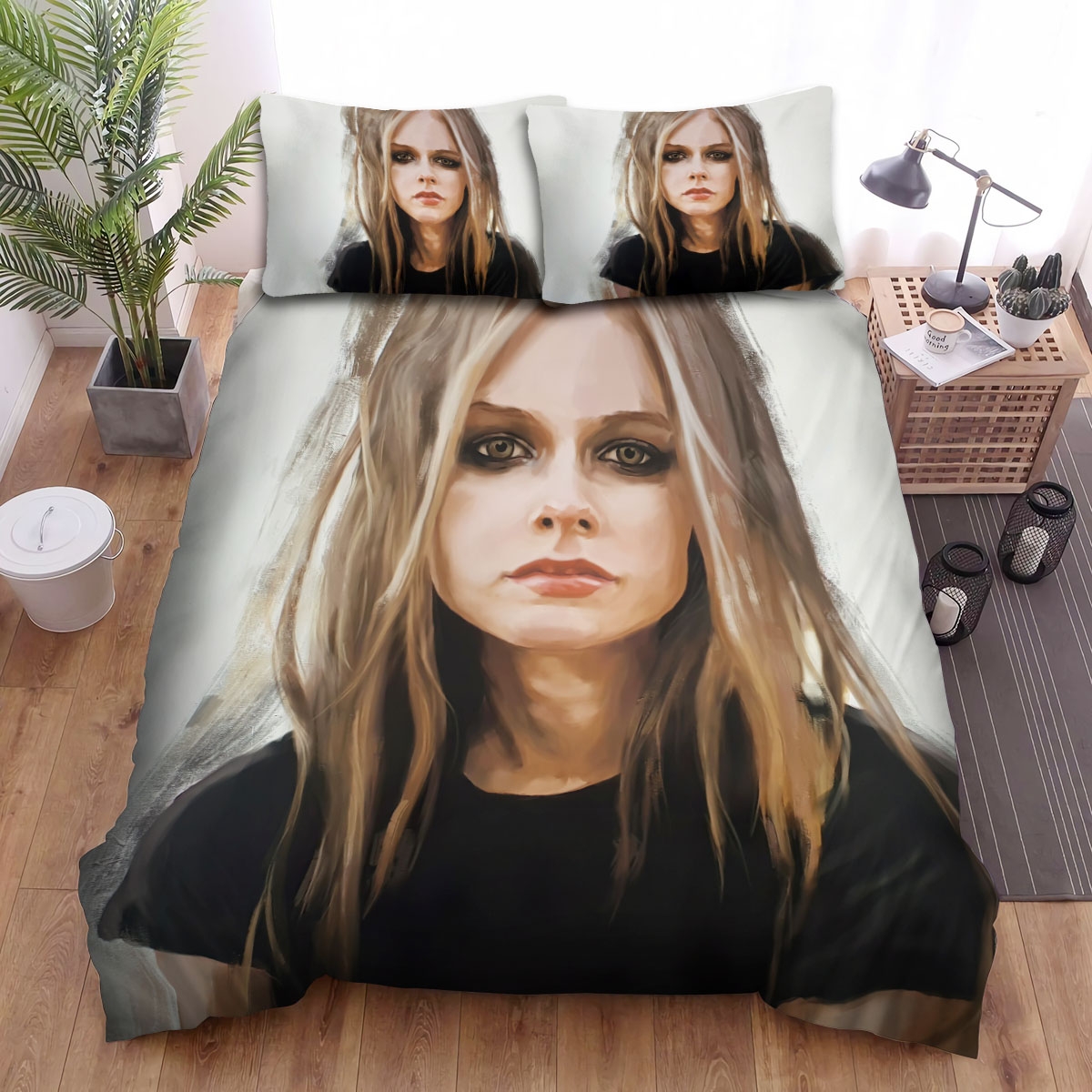 Avril Lavigne In Complicated Music Video Portrait Painting Bed Sheets Spread Duvet Cover Bedding Set - Unique Anime Apparel for Fans