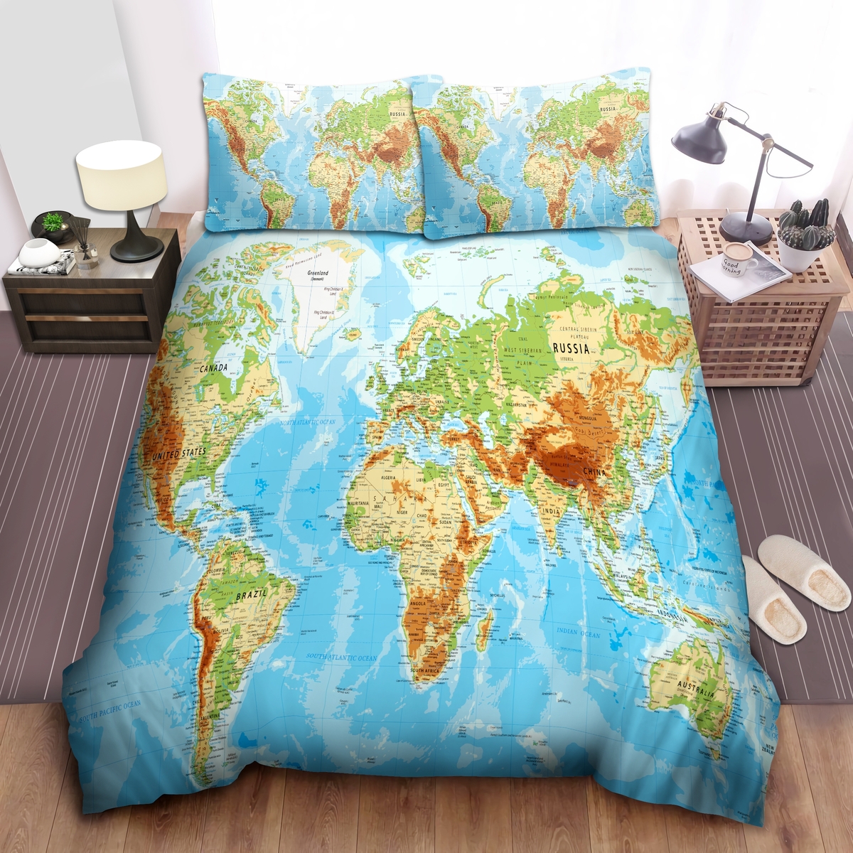 Awesome World Map Duvet Cover And Pillowcases Bedding Set - Unique Anime Apparel for Fans