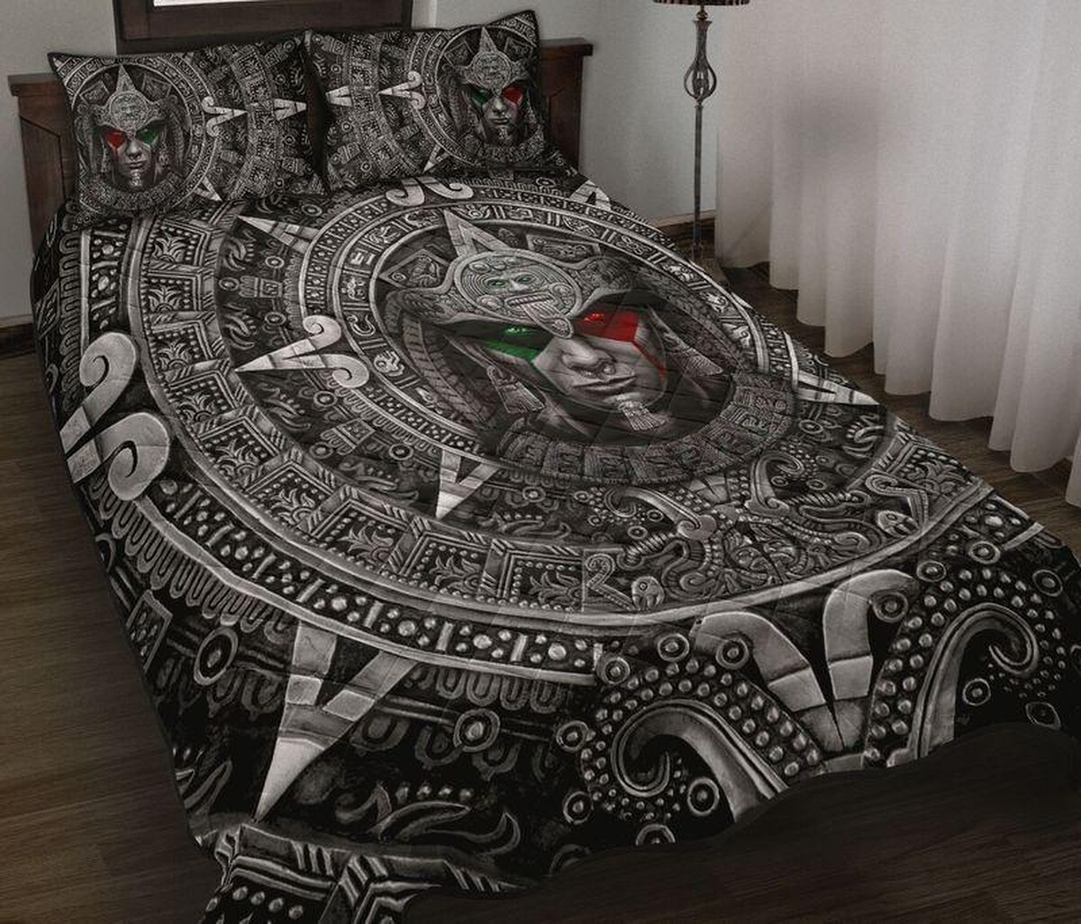 Aztec Warrior Mexican Quilt Bedding Set - Unique Anime Apparel for Fans
