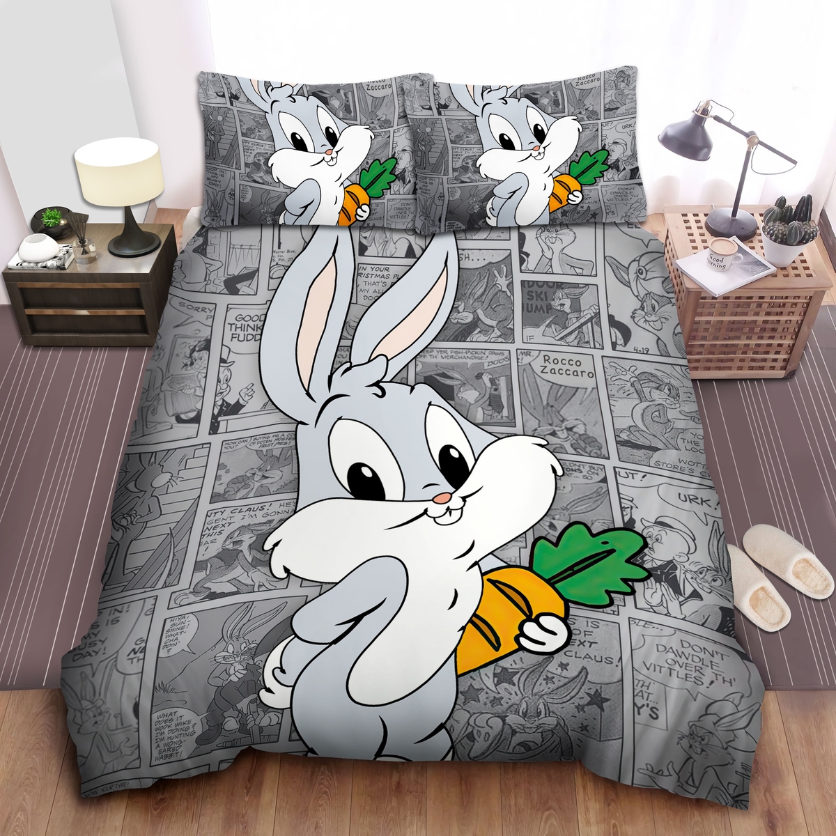 Baby Bugs Bunny In Comic Background Bed Sheets Spread Duvet Cover Bedding Set - Unique Anime Apparel for Fans