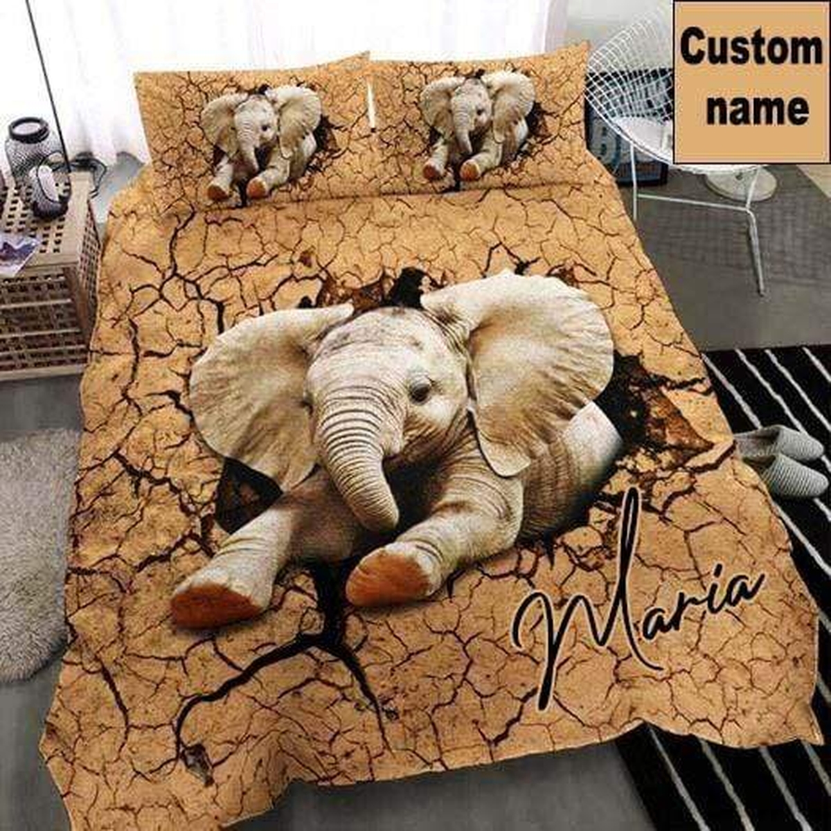 Baby Elephant So Cute Personalized Custom Name Duvet Cover Bedding Set - Unique Anime Apparel for Fans
