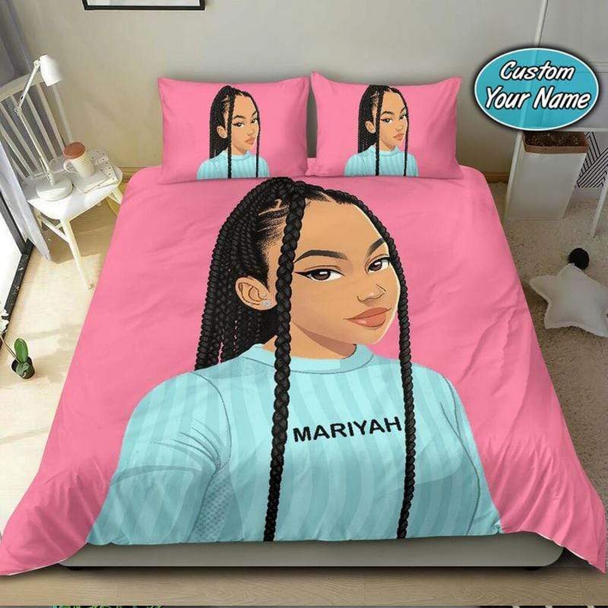 Bad And Boujee Black Girl Custom Name Duvet Cover Bedding Set - Unique Anime Apparel for Fans