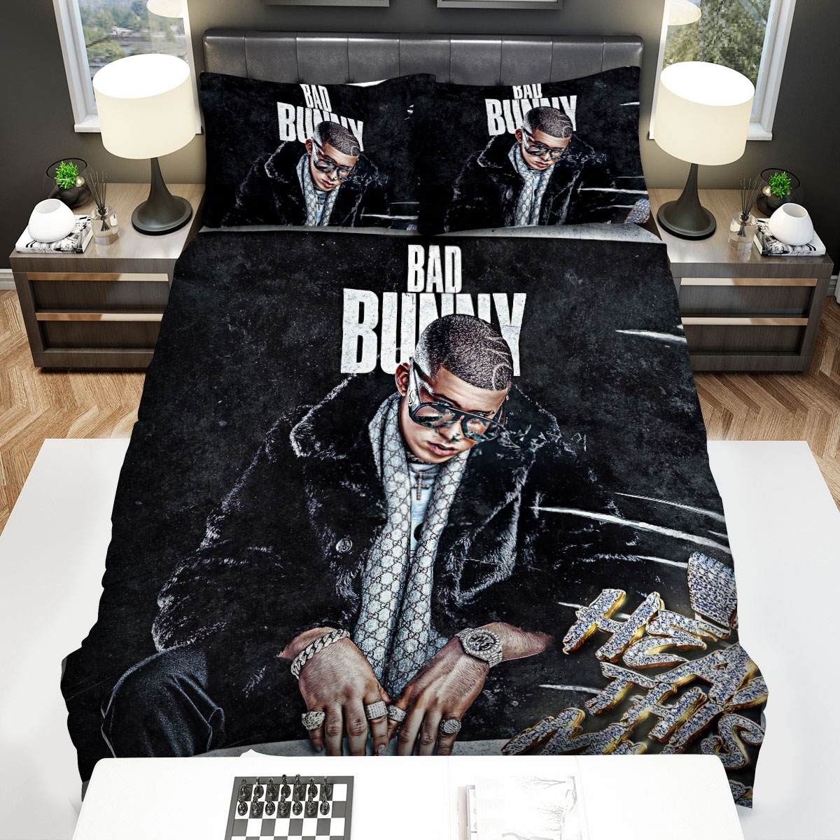 Bad Bunny Hear This Music Bed Sheets Spread Duvet Cover Bedding Set - Unique Anime Apparel for Fans