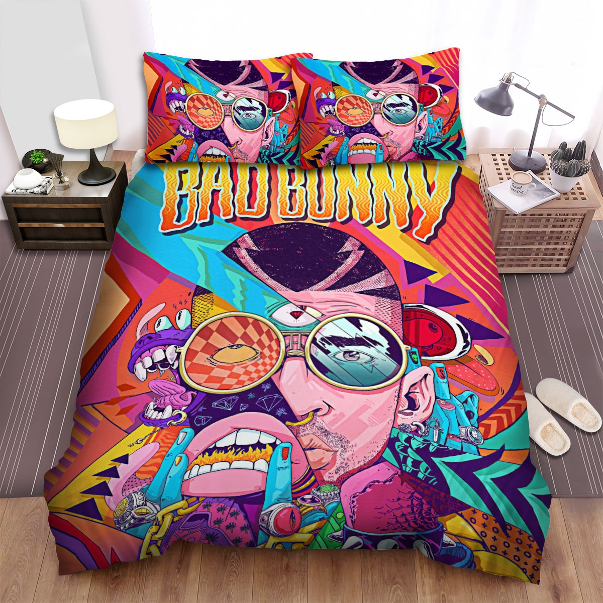 Bad Bunny Third Eye Funky Art Bed Sheets Spread Duvet Cover Bedding Set - Unique Anime Apparel for Fans