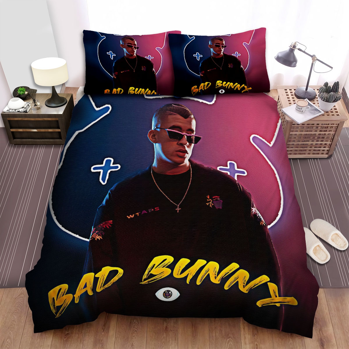 Bad Bunny With Bunny And The Third Eye Bed Sheets Spread Duvet Cover Bedding Set - Unique Anime Apparel for Fans