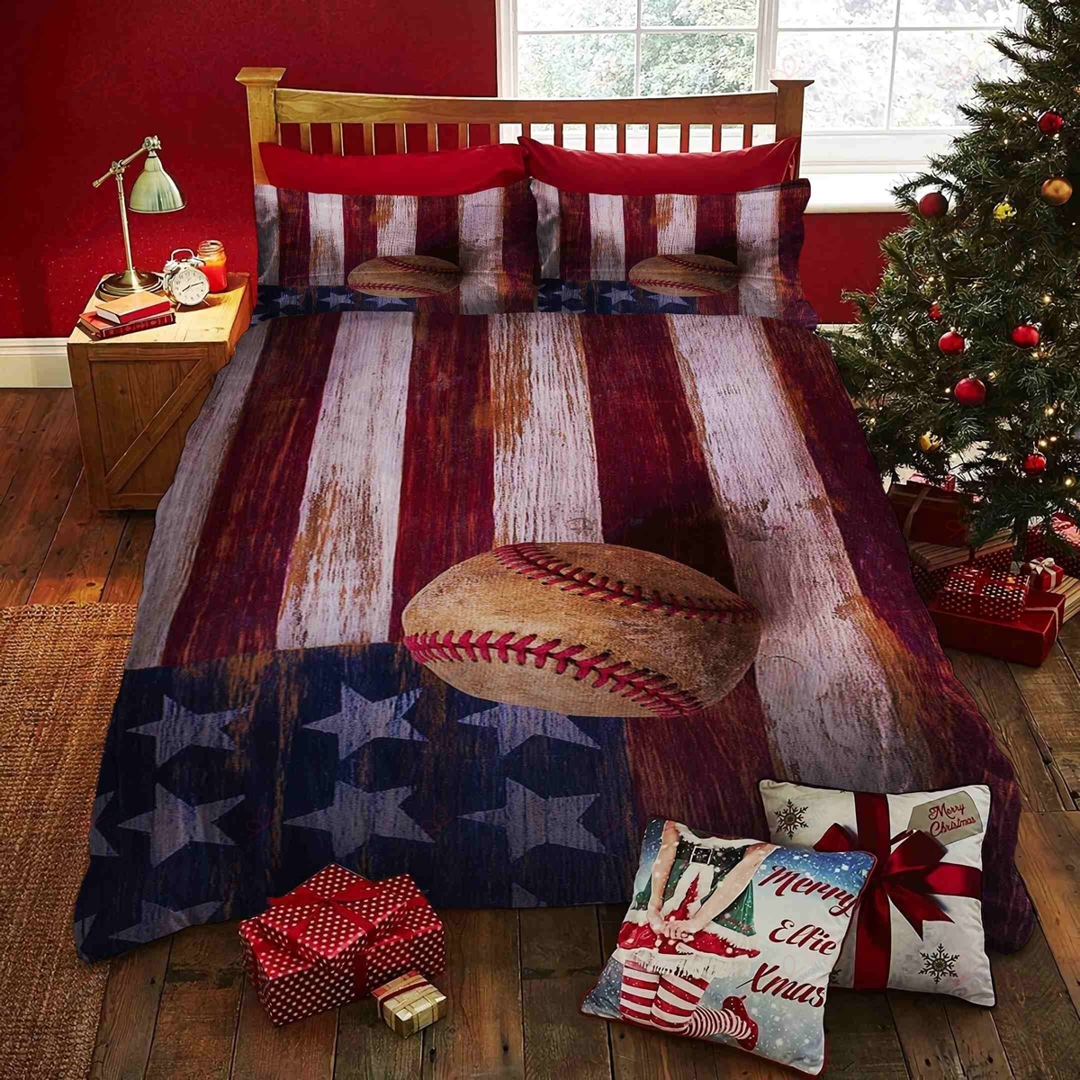 Baseball American Flag Bed Sheets Spread Comforter Duvet Cover Bedding Set - Unique Anime Apparel for Fans