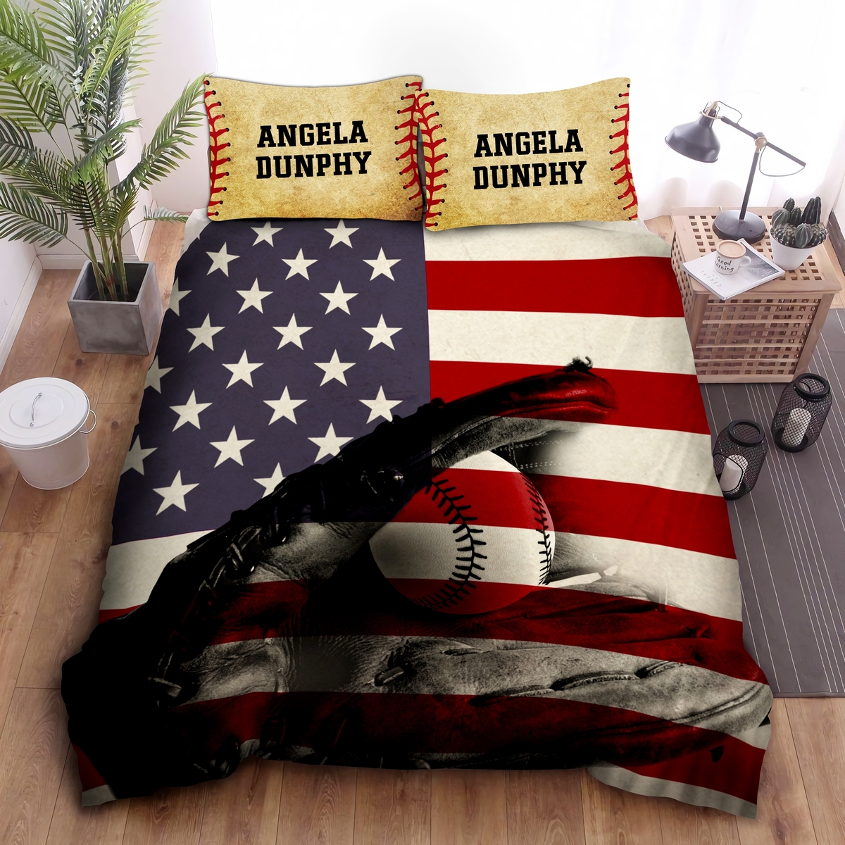 Baseball American Flag Personalized Custom Name Duvet Cover Bedding Set - Unique Anime Apparel for Fans