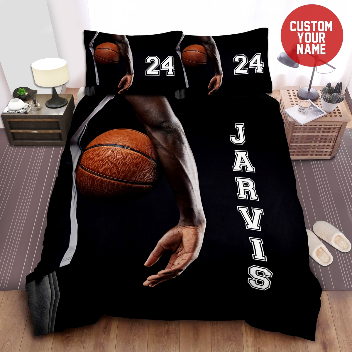 Basketball Black Player Duvet Cover Bedding Set With Name - Unique Anime Apparel for Fans