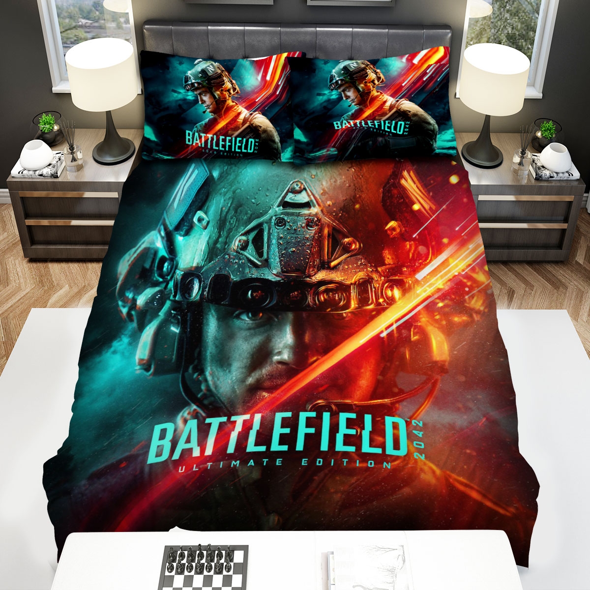 Battlefield 2042 Soldier Portrait Bed Sheets Spread Duvet Cover Bedding Set - Unique Anime Apparel for Fans