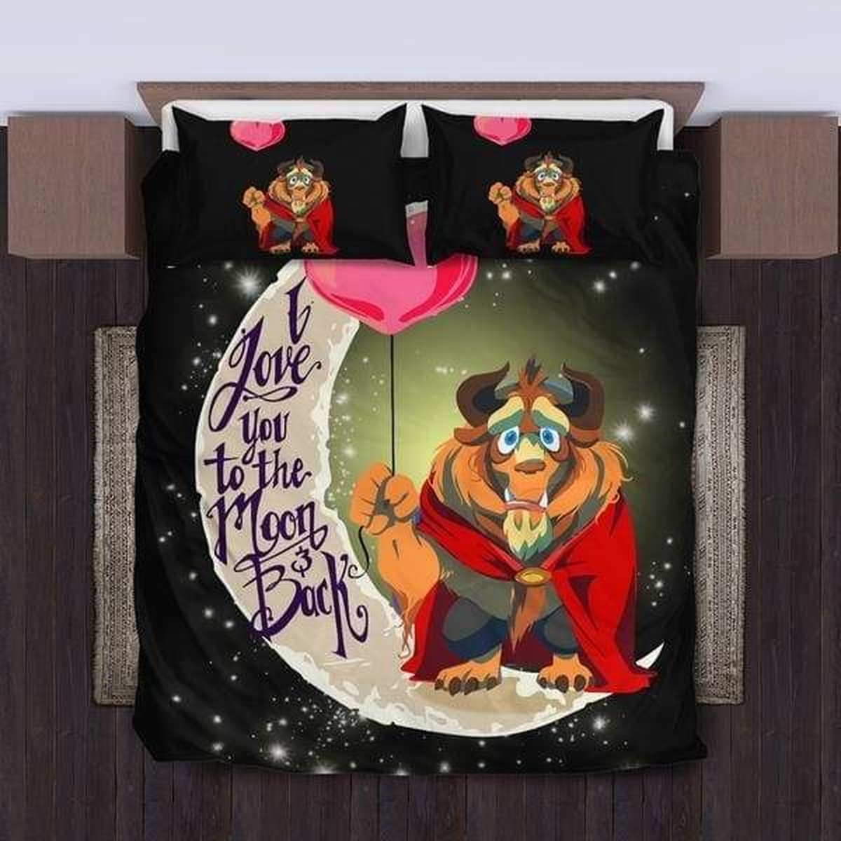 Beauty And The Beast I Love You To The Moon And Back Bedding Set (Duvet Cover & Pillow Cases) - Unique Anime Apparel for Fans