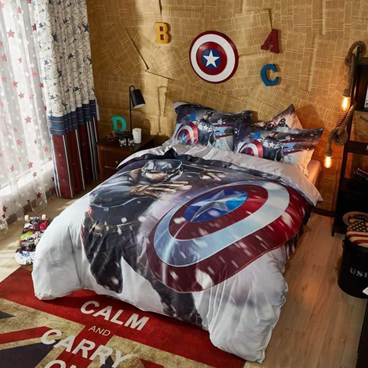 Bedding Set Captain America Marvel Comics Bed (Duvet Cover & Pillow Cases) - Unique Anime Apparel for Fans