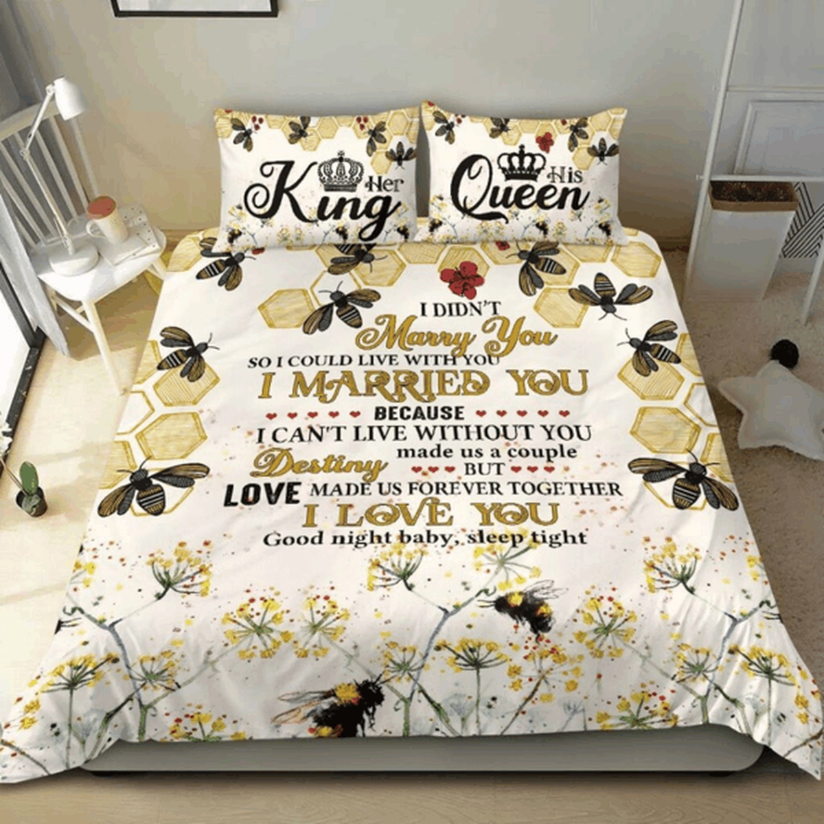Bee Love Bed Sheets Spread Duvet Cover Bedding Set - Unique Anime Apparel for Fans