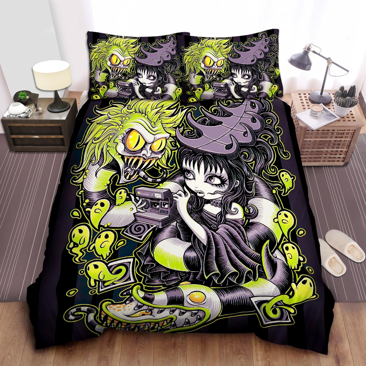 Beetlejuice & Lydia With Sandworm Bed Sheets Spread Duvet Cover Bedding Set - Unique Anime Apparel for Fans