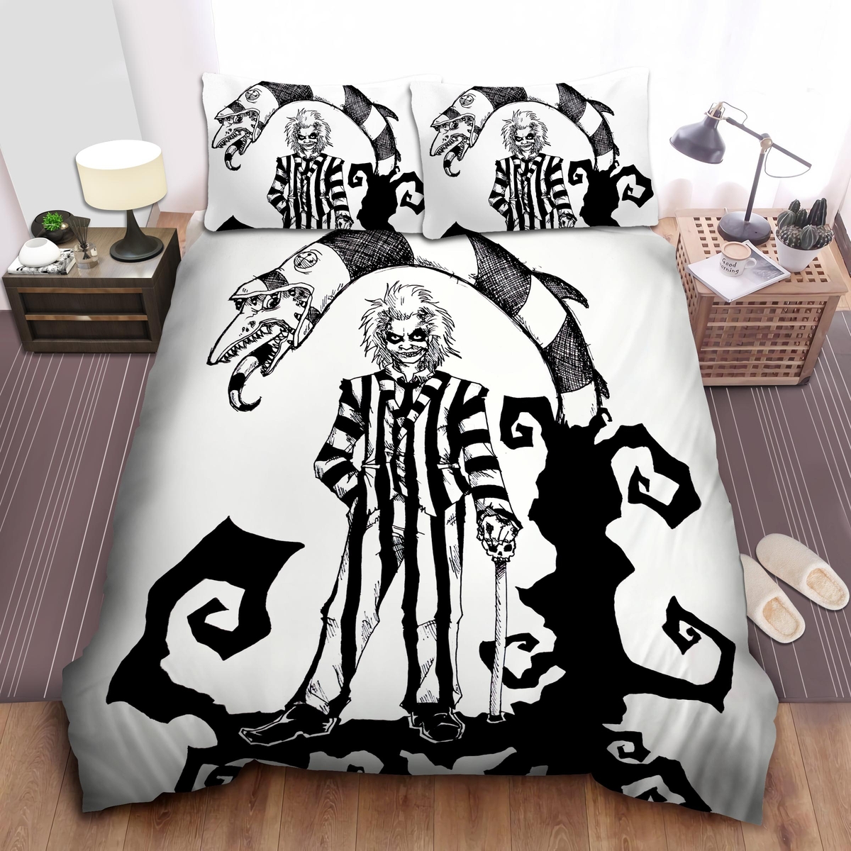 Beetlejuice & Sandworm's Shadowbed Sheets Spread Comforter Duvet Cover Bedding Set - Unique Anime Apparel for Fans