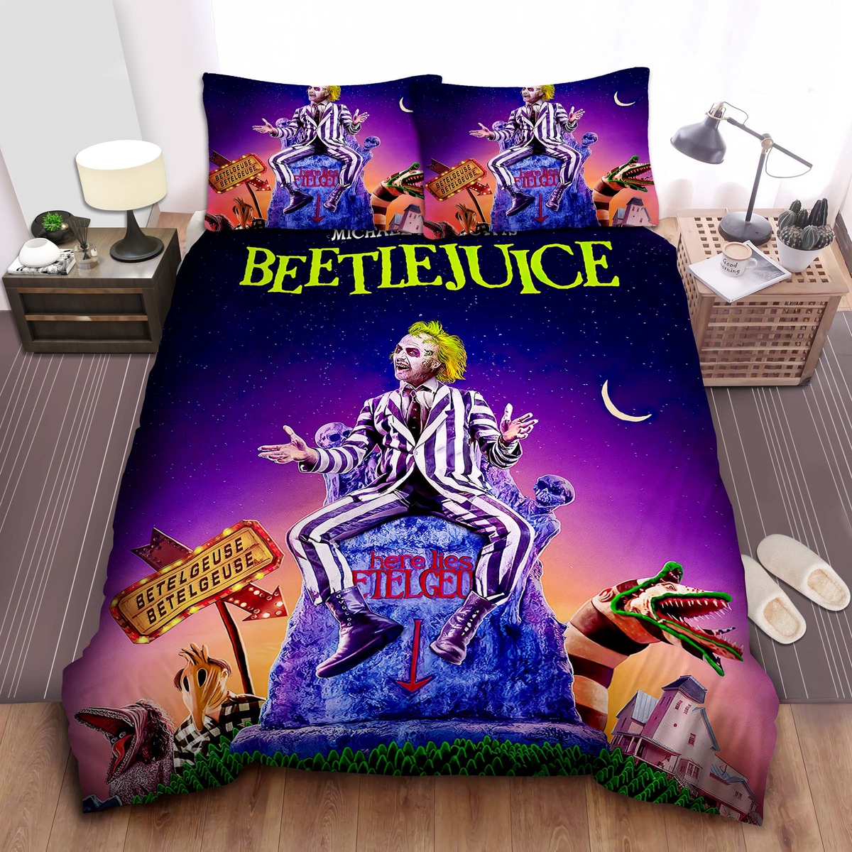 Beetlejuice By Michael Keaton Bed Sheets Spread Duvet Cover Bedding Set - Unique Anime Apparel for Fans