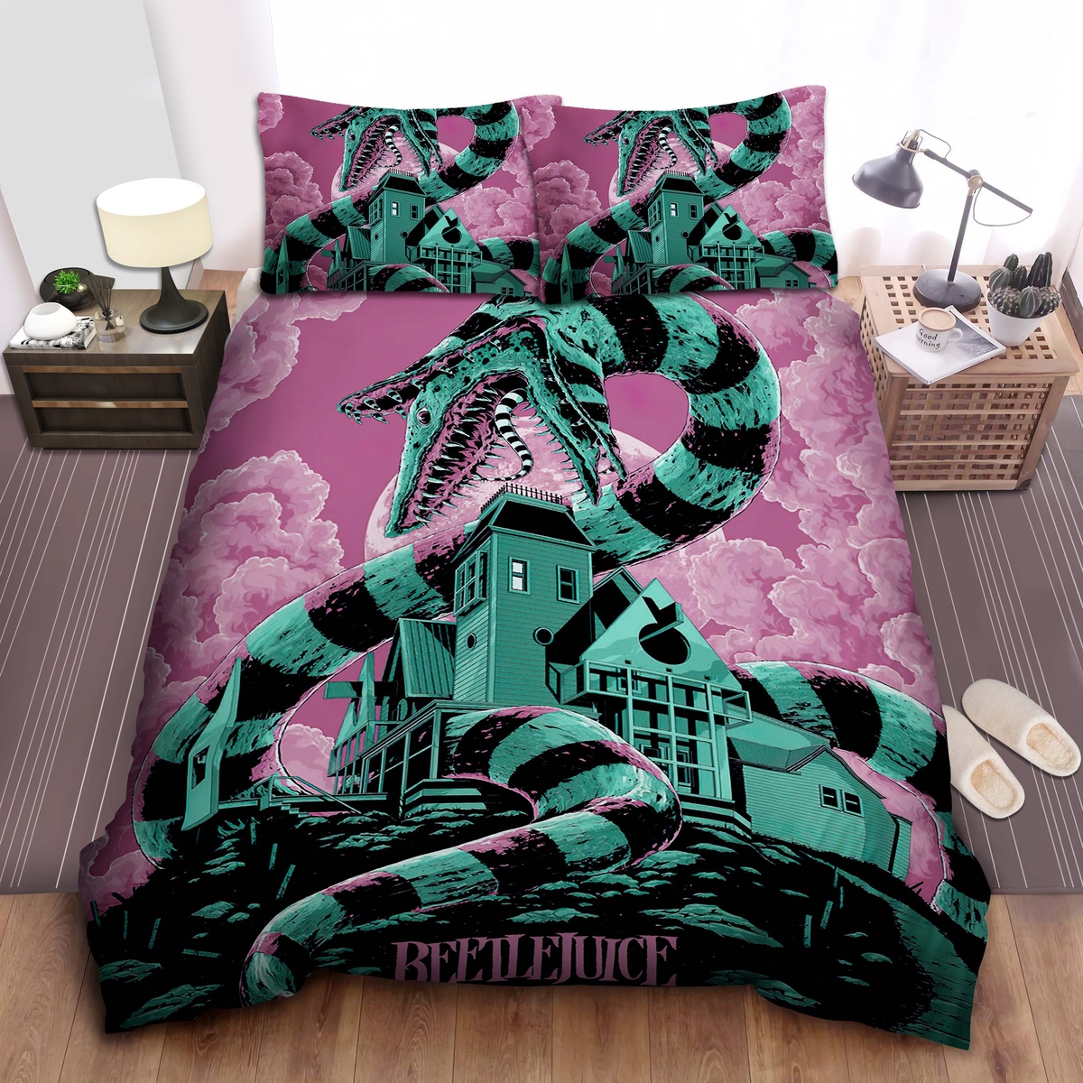Beetlejuice Sandwombs & The Haunted House Bed Sheets Spread Duvet Cover Bedding Set - Unique Anime Apparel for Fans