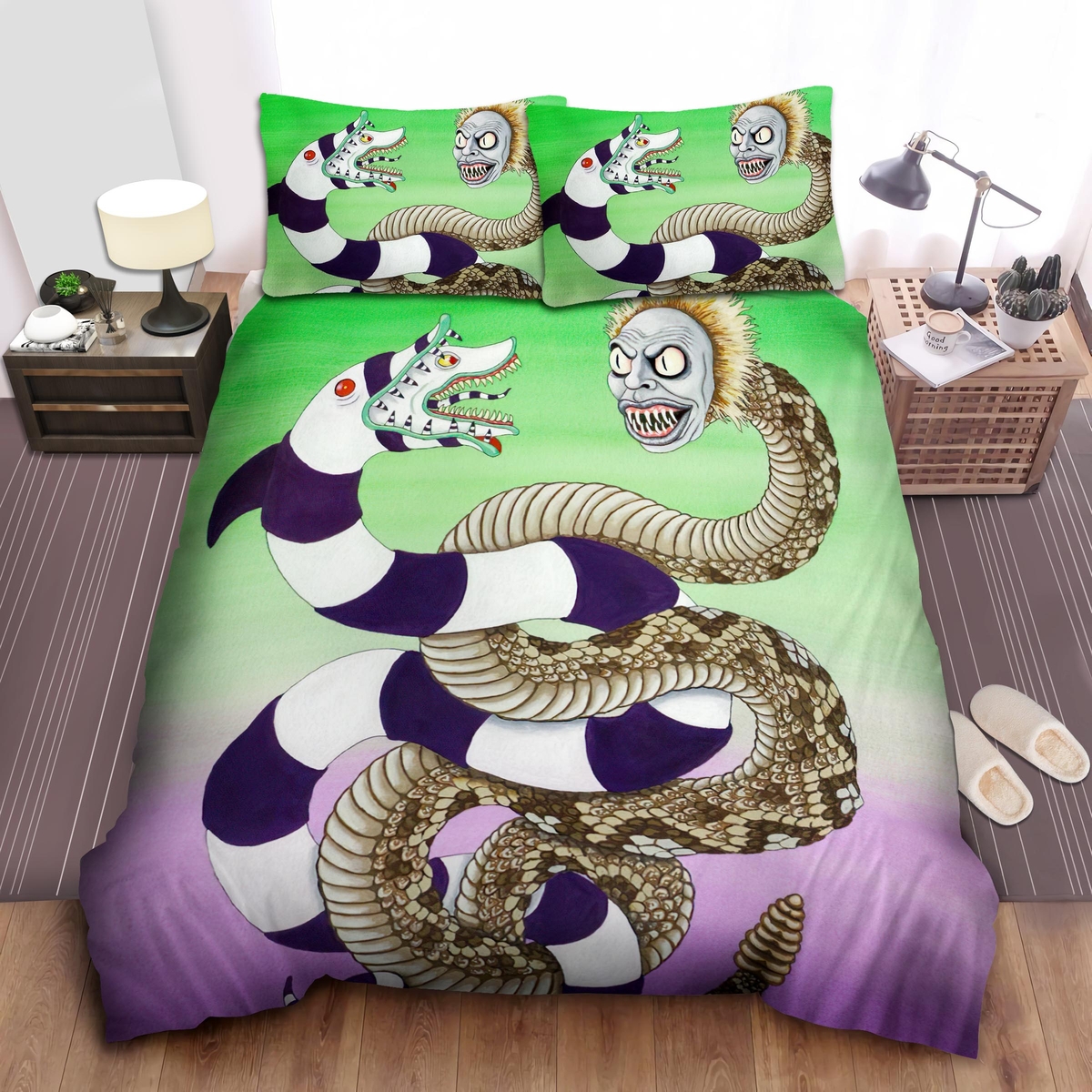 Beetlejuice Snake Head & Sandworm Bed Sheets Spread Duvet Cover Bedding Set - Unique Anime Apparel for Fans