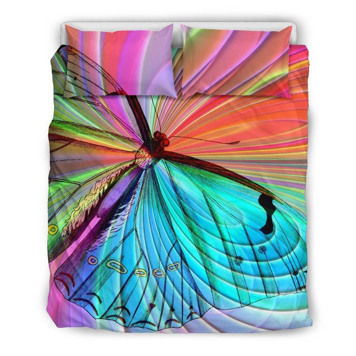 Beige Butterfly Themed Bed Sheets Spread Duvet Cover Bedding Set - Unique Anime Apparel for Fans